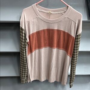 Hem & Thread Colorblock Long Sleeve Top - Pink and Rust Sz M